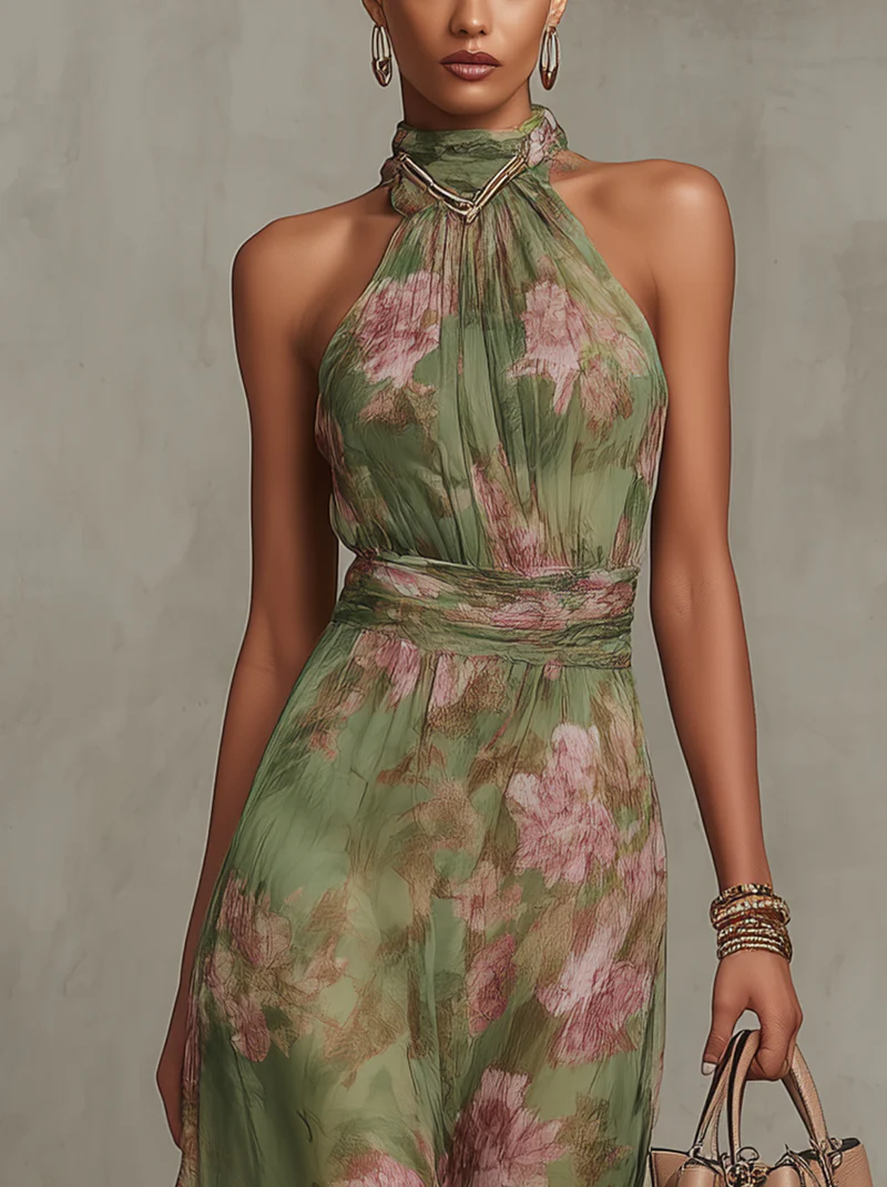 Serena | Elegante vestido largo floral fluido que favorece la silueta