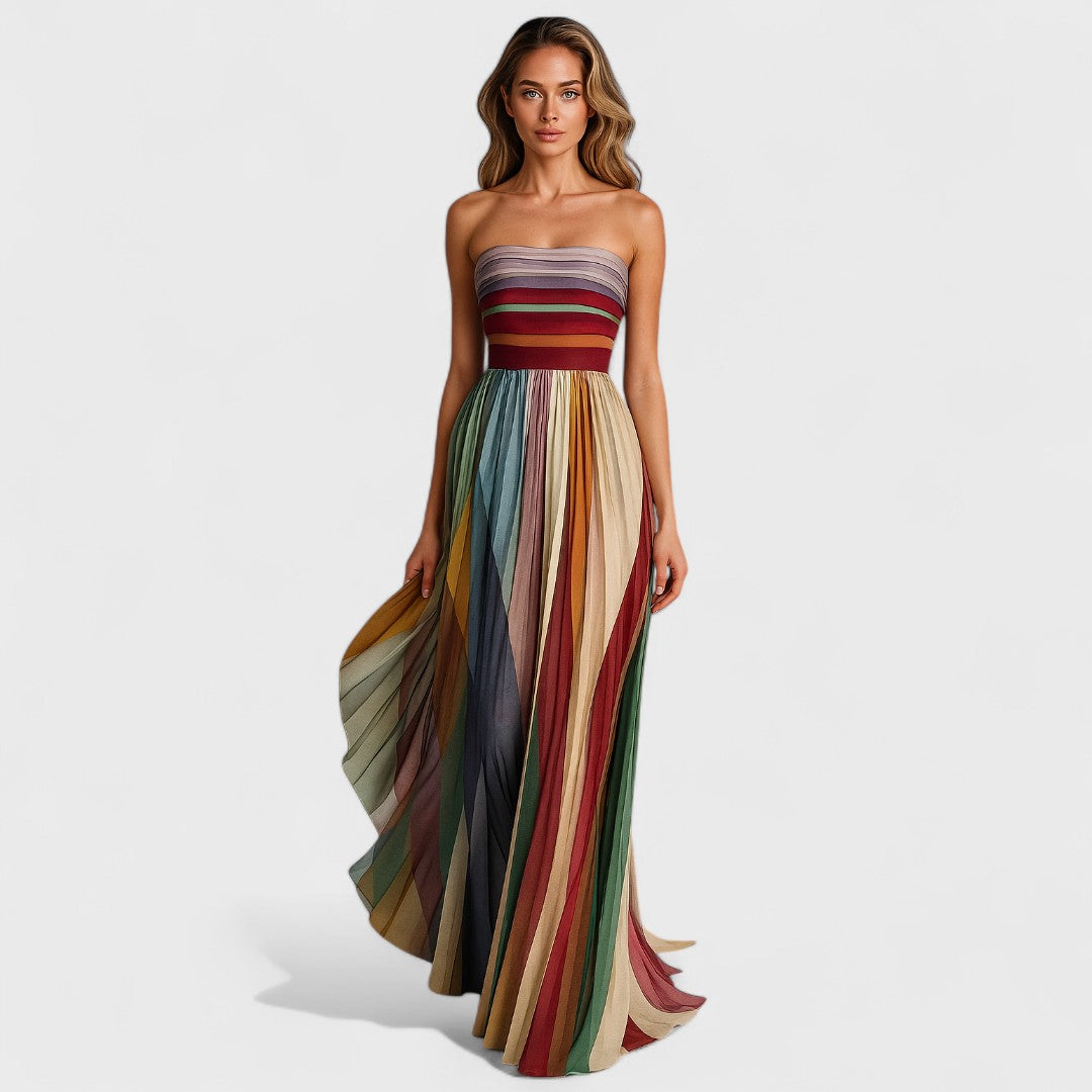 Renata | Vestido Maxi sin Mangas con Rayas Multicolor