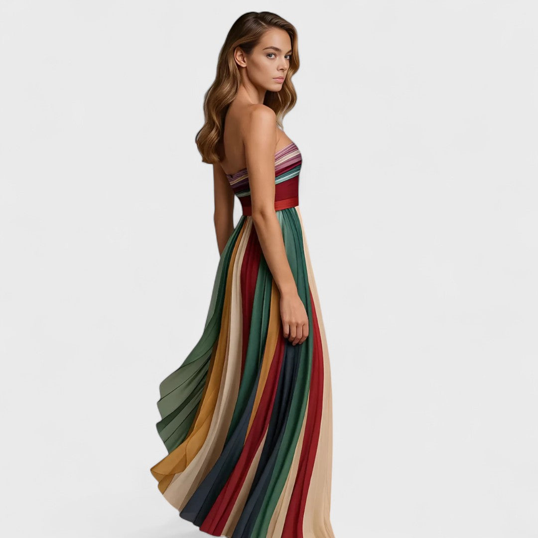 Renata | Vestido Maxi sin Mangas con Rayas Multicolor