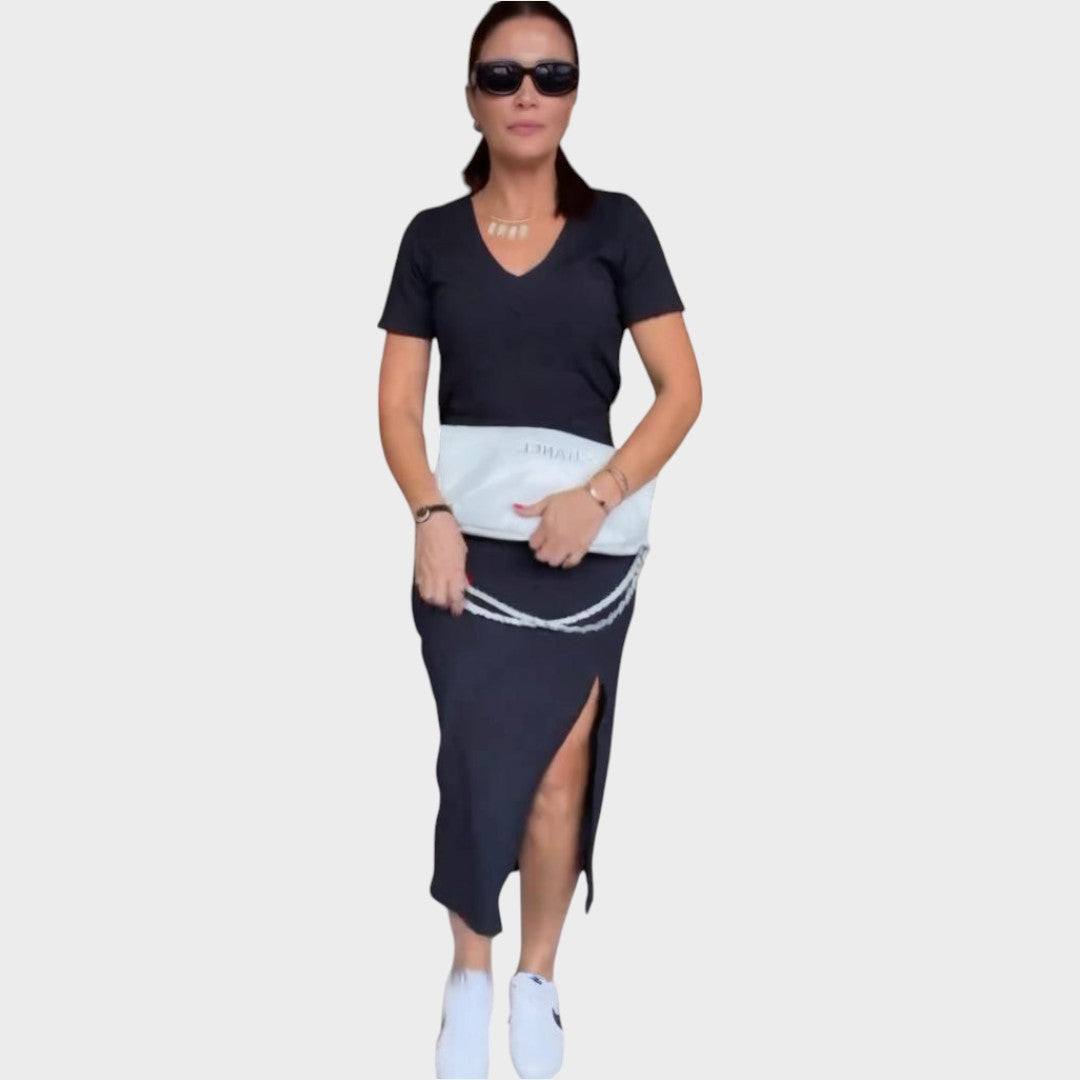 Aria | Elegante Top Con Escote En V Y Falda