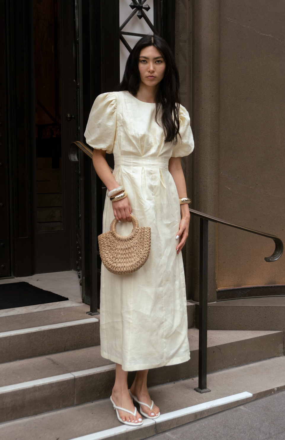 Catarina | Vestido Maxi de Lino con Mangas Abullonadas