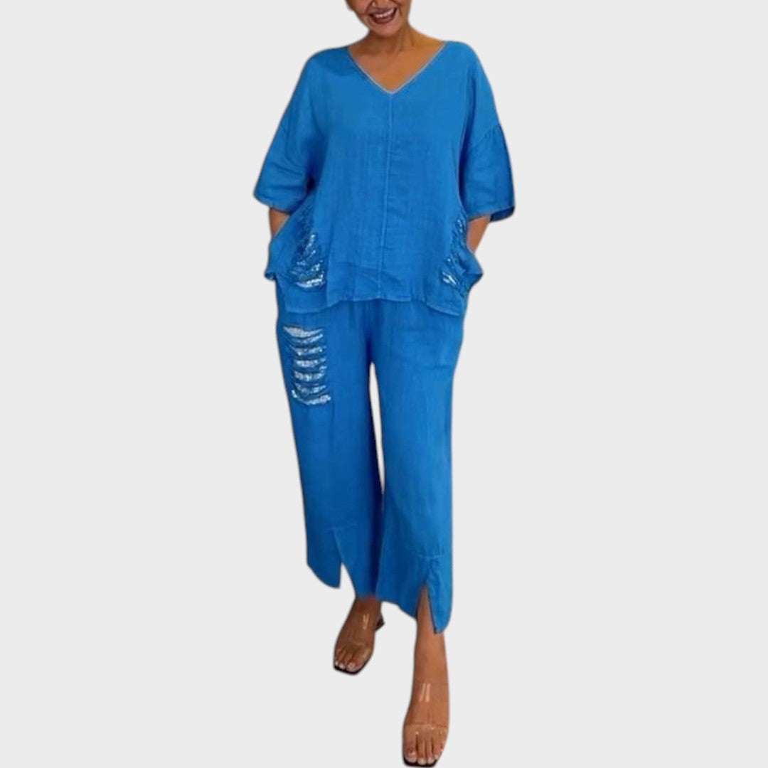 Bianca | Conjunto De Dos Piezas De Algodón Y Lino