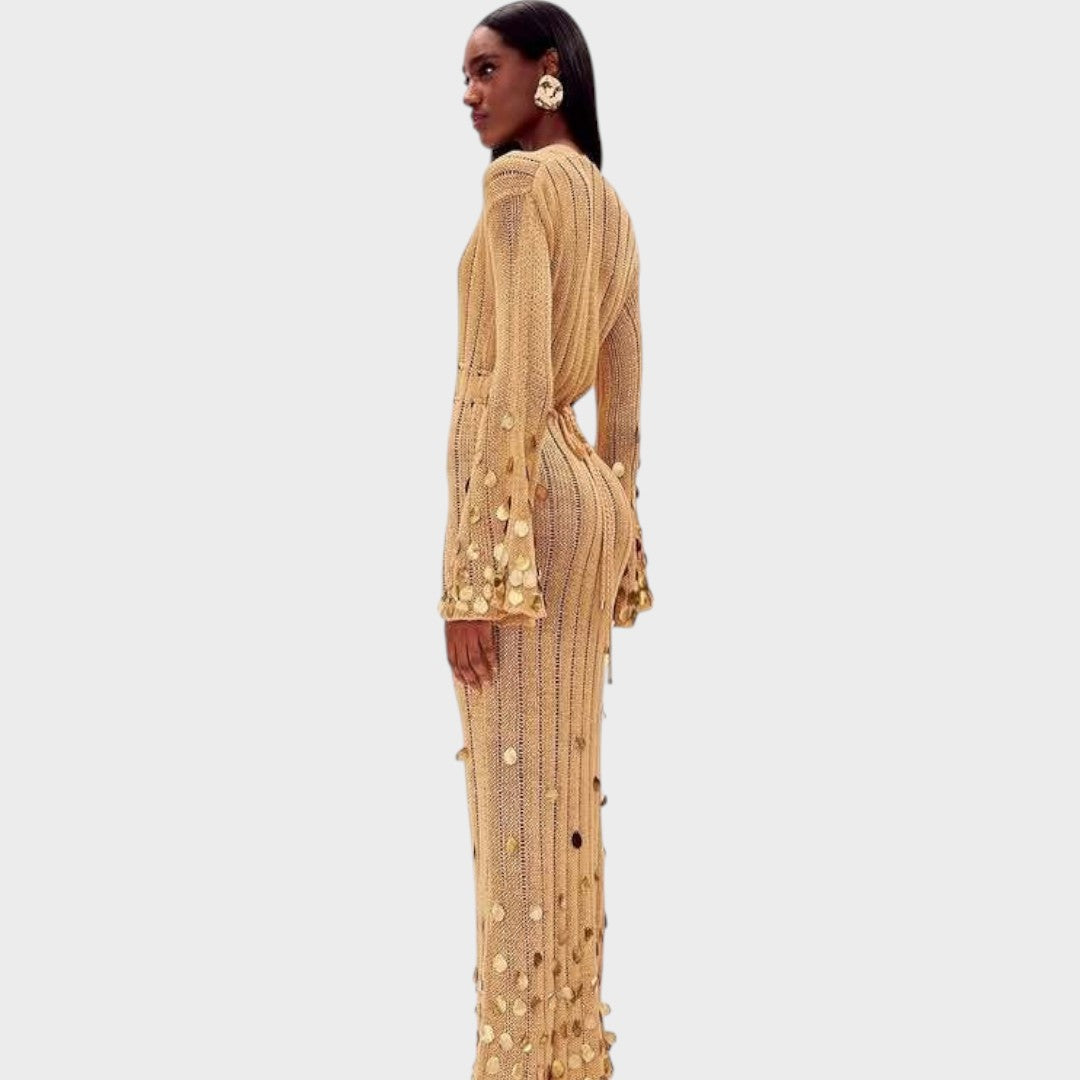 Capri | Elegante Vestido Largo de Crochet Con Detalles Brillantes