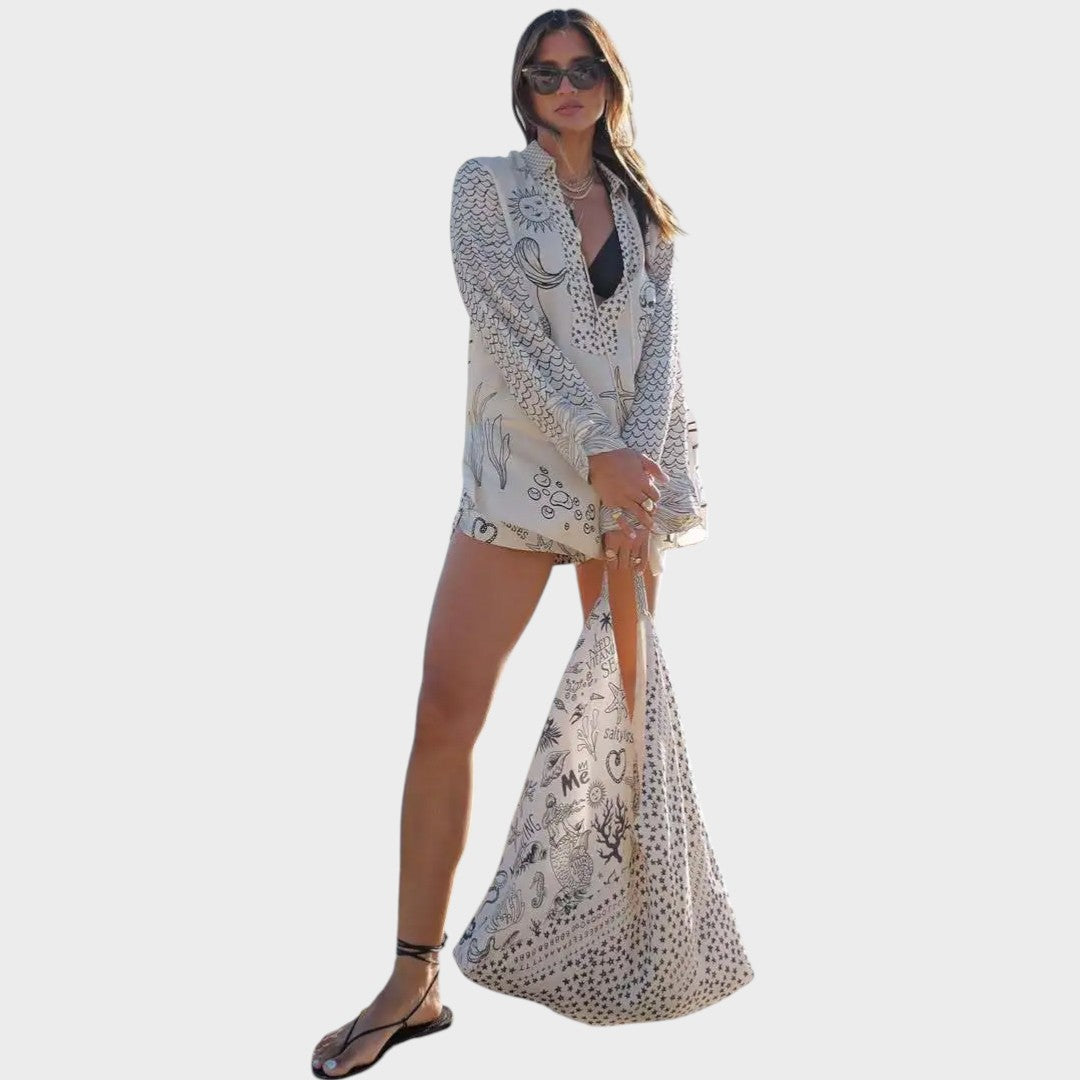 Arial | Conjunto de Camisa Y Pantalones Cortos Con Cullo En V